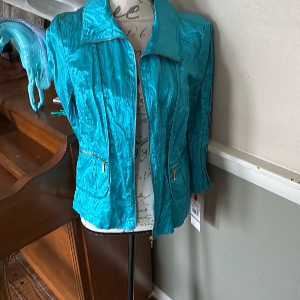 Ruby Rd Blue Utility Jacket with Lustrous Finish NWT - Picture 8 of 8